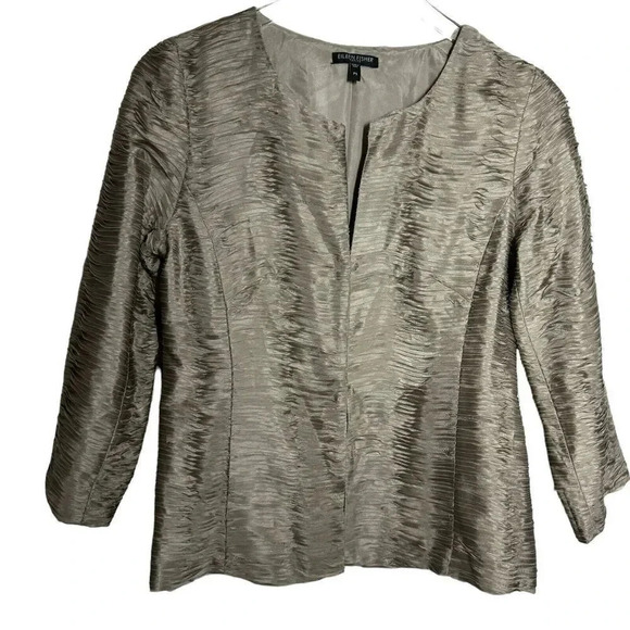 Eileen Fisher Ripple Bindu Silk Jacket Size PS Small Petite Taupe Gray Silk - Picture 9 of 9